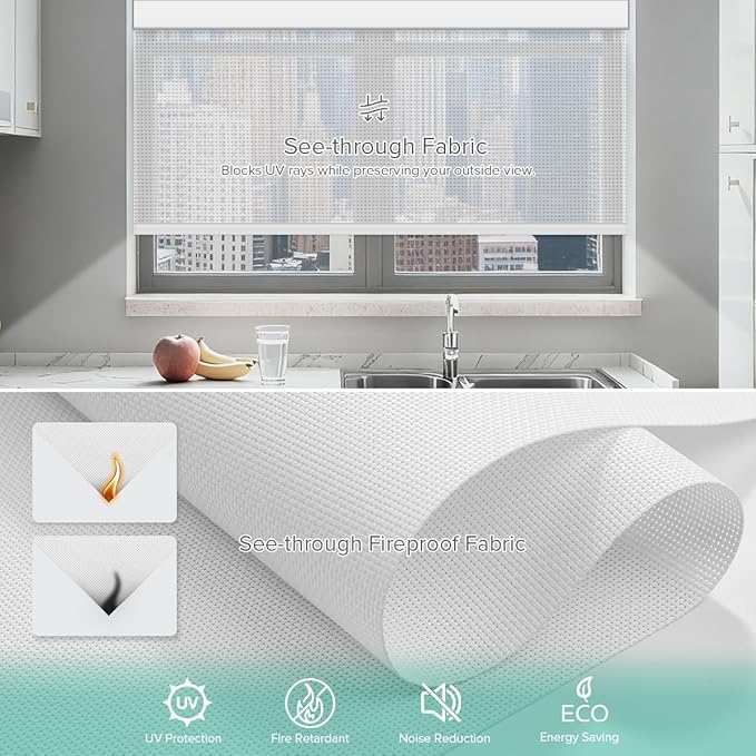 Kilonity Motorized Roller Shades, Light Filtering Remote Control Custom Window