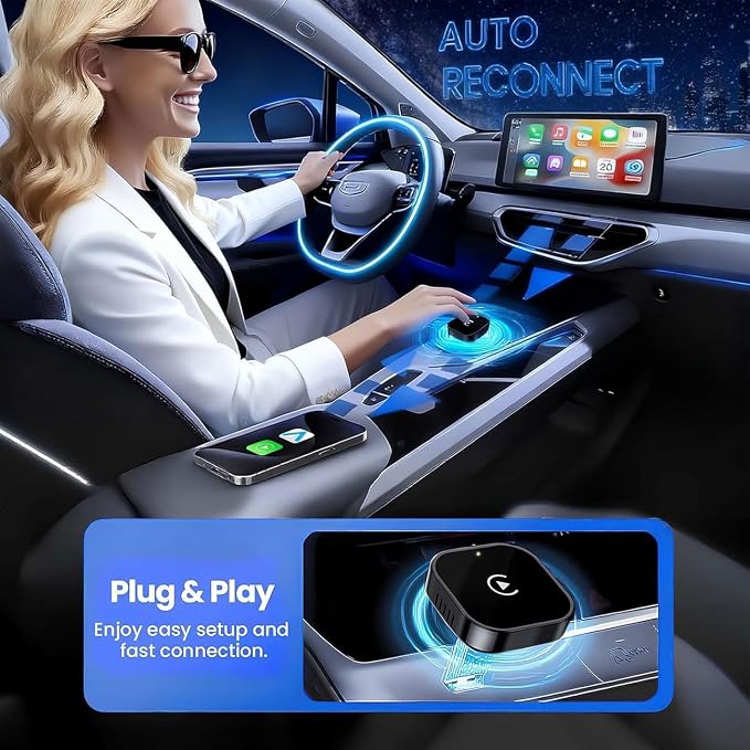 2 in 1 CarPlay Adapter for 718 Cayman GT4 2020 2021 2022 2023 2024 2025 2026, CarPlay Wireless Adapter with Auto Reconnect Fast Pairing Bluetooth Connection Compact USB Dongle