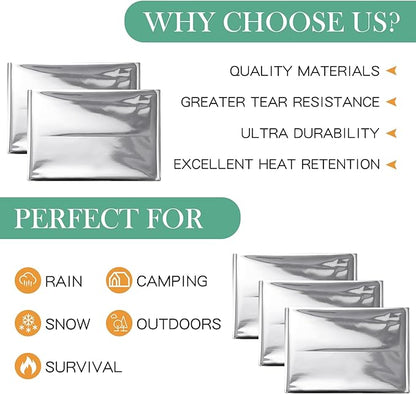 Macarrie 180 Pack Emergency Foil Thermal Blankets Silver Foil Survival Blanket Space Blanket Kit for Outdoors, Camping, Hiking, Homeless, First Aid