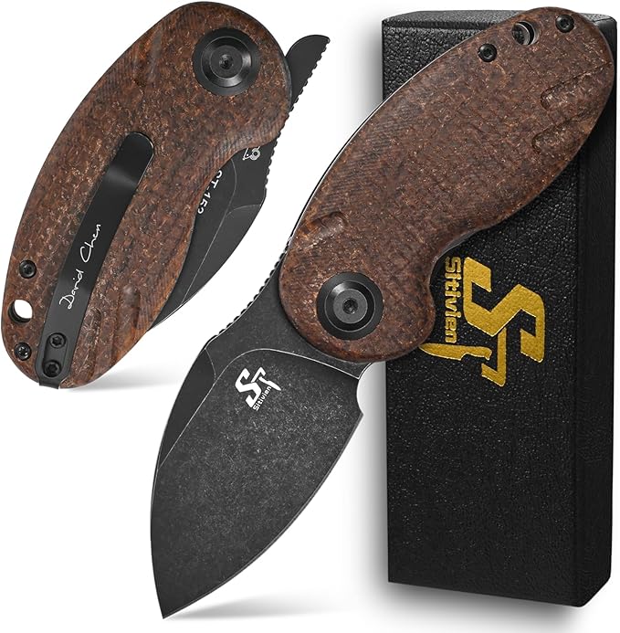 Sitivien ST153 Pocket Folding Knife,Sandvik 14C28N Black Stonewashed Blade with Micarta Handle,Chinese Zodiac Series EDC Tool Knifes Utility Knife for Camping Hunting Survival Hiking(Brown) … …