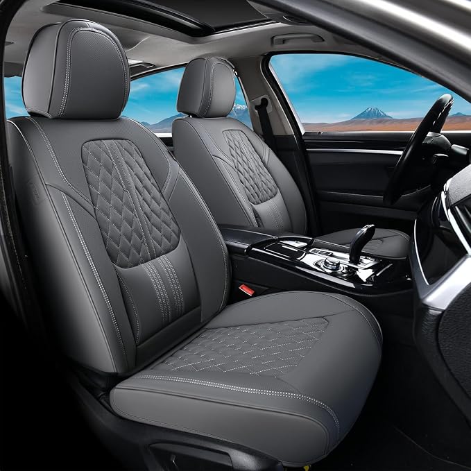 Coverado Car Seat Covers Full Set, Automotive Front and Rear Seat Covers with Backrest, Nappa Leather Car Seat Protectors Waterproof, Universal for Most Vehicles