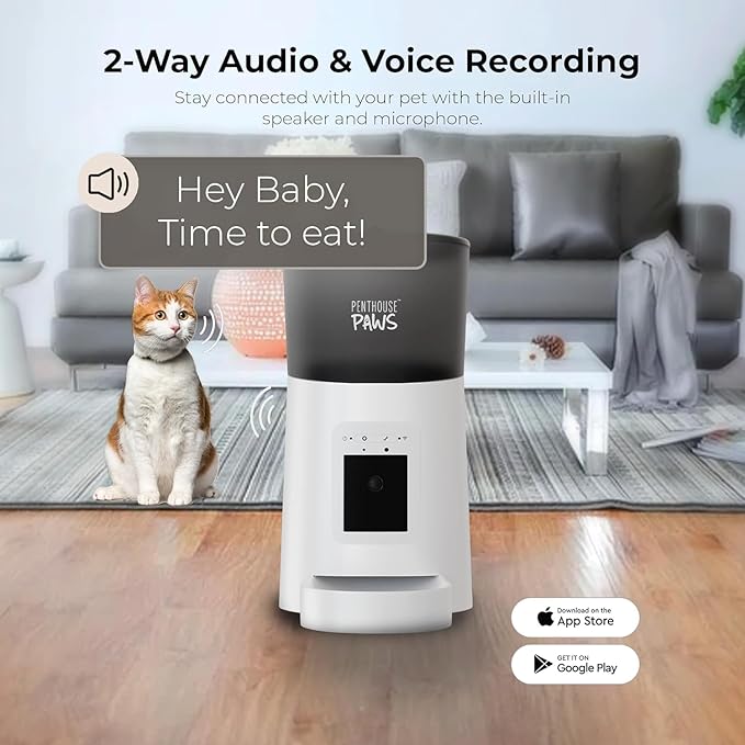 Penthouse Paws Smart HD Automatic Pet Feeder, 6L Dry Food Capacity, 1080p Camera