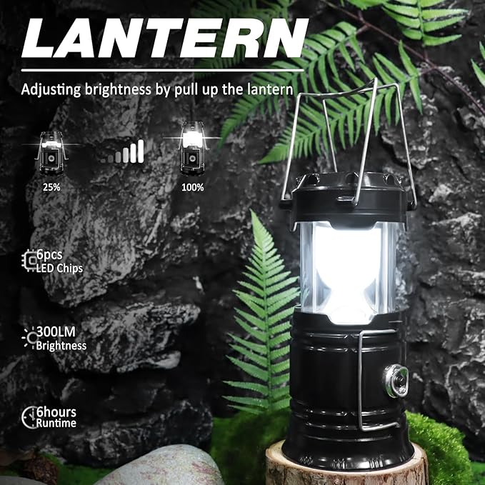 DIBMS 4-Pack Solar Camping Lantern, Collapsible LED Solar USB Rechargeable Lantern Flashlight Emergency Hanging Lights for Camping Hurricanes Power Outages Indoor Outdoor