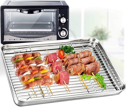 TeamFar Baking Tray and Rack Set, Stainless Steel Baking Pan Cookie Sheet