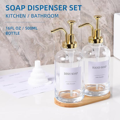 Glass Soap Dispenser with Pump, Dish and Hand Soap Dispenser