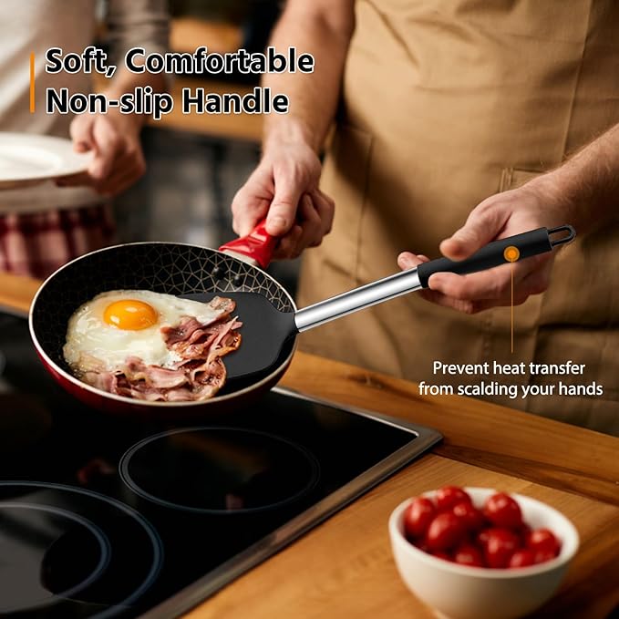 E-far Silicone Spatula Set of 2, Solid & Slotted Turner