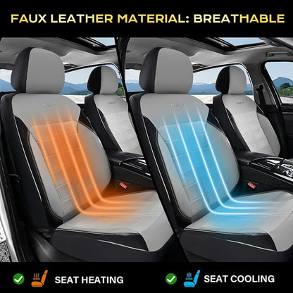 Coverado Full Set Leather Car Seat Covers, Crafted with Full Leather Construction and Carbon Fibre Weave Universal Fit for Most Cars SUV Trucks(Gray