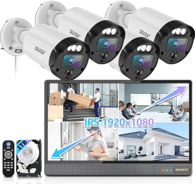 【All-in-One Security System】 4K 2160P Outdoor Wired Security Camera System