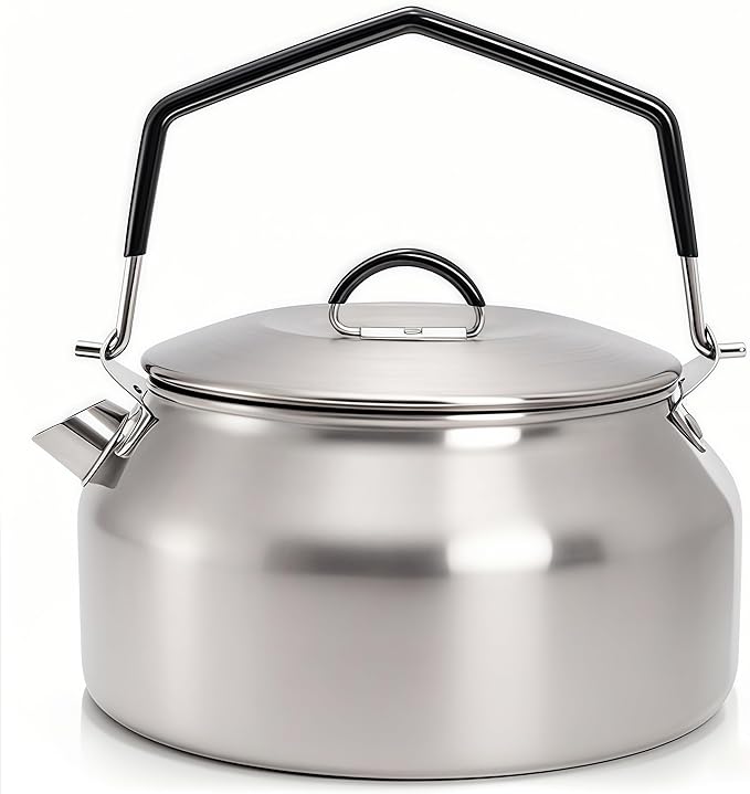 1L Camping Kettle, Portable Outdoor Campfire Kettle, 304 Stainless Steel Camp Tea Coffee Pot, Lightweight Fast Heating Open Fire Water Boiler for Hiking Backpacking Bushcraft Picnic Travel