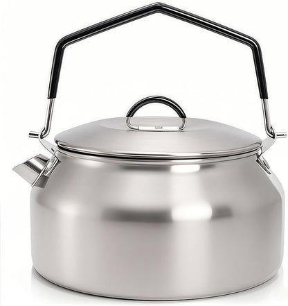 1L Camping Kettle, Portable Outdoor Campfire Kettle, 304 Stainless Steel Camp Tea Coffee Pot, Lightweight Fast Heating Open Fire Water Boiler for Hiking Backpacking Bushcraft Picnic Travel