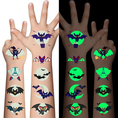 Halloween Luminous Bat Temporary Tattoos for Kids - 10 Sheets Glow In The Dark Halloween Bat Theme Tattoos for Boys and Girls, Halloween Cosplay Face Makeup Accessories Holiday Party Gifts