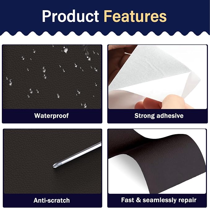 Zenyao Leather Repair Patch Tape - Self Adhesive Leather Repair Kit for Car Seat Furniture, Heavy Duty Vinyl Repair Patch for Couch Sofa, Waterproof Fix for Tears, 12x30 Inch Roll, Dark Brown