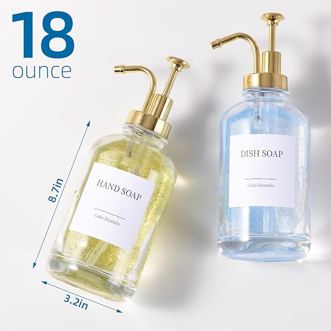 Glass Soap Dispenser with Pump, Dish and Hand Soap Dispenser