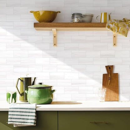 Vamos Tile 100-Piece Glossy Dolomite White Peel and Stick Backsplash Tile