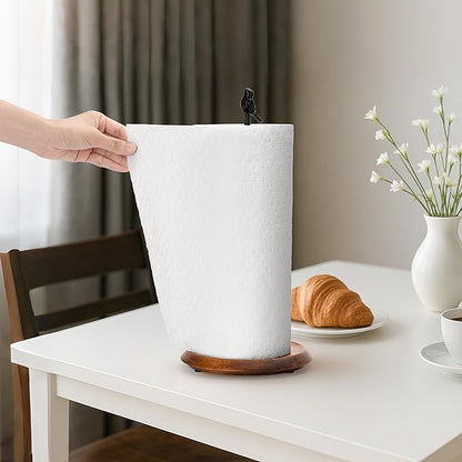 Wood Paper Towel Holder Countertop, Easy Tear Farmhouse Kitchen Towel Holder