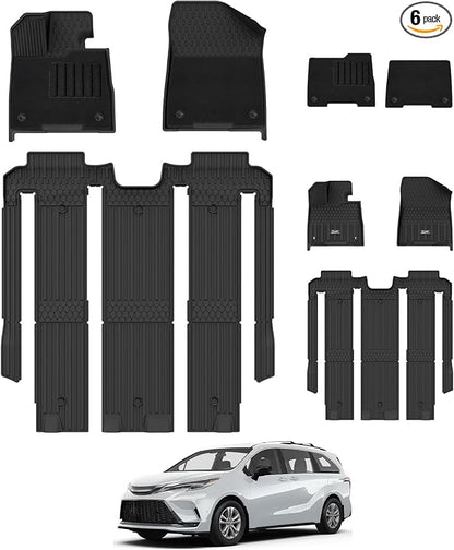 3W Floor Mats with Front Carpet Compatible for Toyota Sienna 2021-2026 7 Seat, TPE All Weather Custom Fit Floor Liner for Toyota Sienna 1st, 2nd and 3rd Row, Black (Not Fit 2025 2026 Platinum Edition)