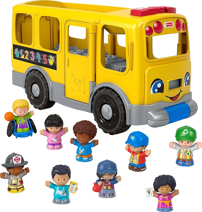 Fisher-Price Little People Toddler Toy Big Yellow School Bus & Community Heroes Set, Musical Pull-Along Vehicle & Figures for Kids Ages 1+ Years (Amazon Exclusive)