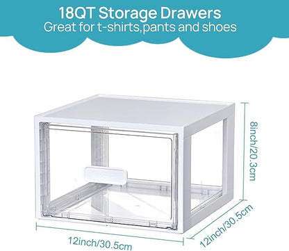 Vtopmart 4 Pack 18QT White Stackable Storage Drawers, Easily Assemble Closet
