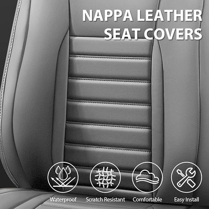 CAR PASS Nappa Leather Car Seat Covers Full Set, Luxury Seat Protector for Cars, Waterproof Anti-Slip Car Seat Cushion Armrest Compatible Airbag Universal for Sedan SUV Pick-up Truck Automotive, Gray