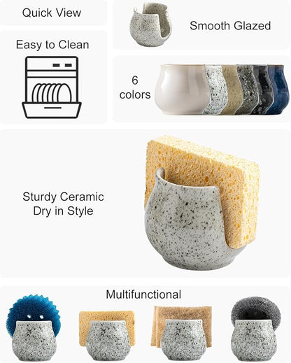 Zoeeker Sponge Holder for Kitchen Sink, Ceramic Dish Sponge Dish Rack Scrubby