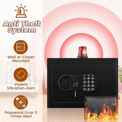 Safe Box with Fireproof Waterproof Bag, Home Safe with Keys & Pass Code & Wall