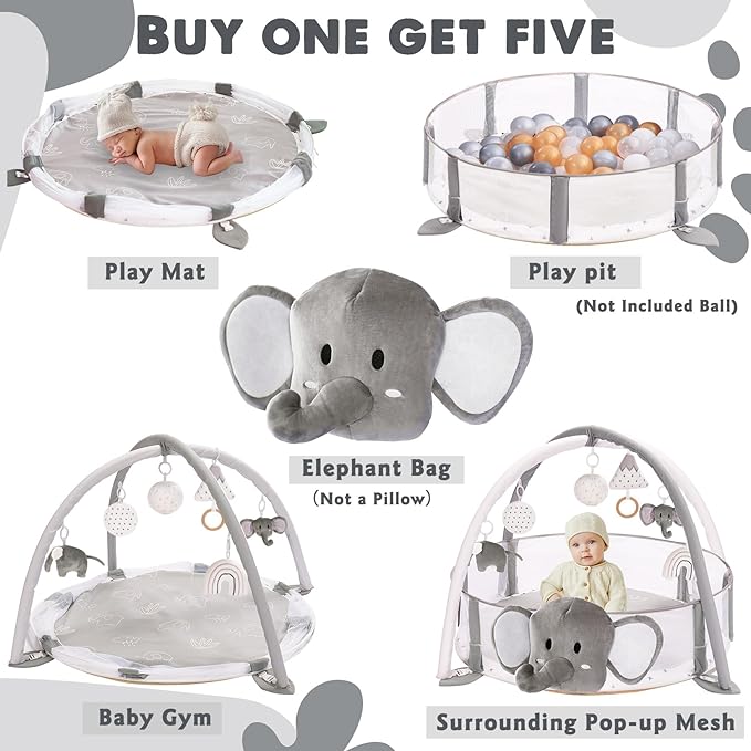 5-in-1 XL Large Baby Gym & Ball Pit, Play Mat & Play Gym, Combination Baby Activity Gym with Milestone Cards for Sensory Exploration and Motor Skill Development, Balls are not Included