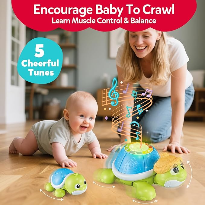 Baby Toys 6-12 Months,Miusical Turtle Toy Set with Mama and Baby Tummy Time Toys,Crawling Moving Infant Toys with Light & Sound,Christmas Birthday Gifts for Boy Girl 7 8 9 10 11 Month 0-1 Year Old