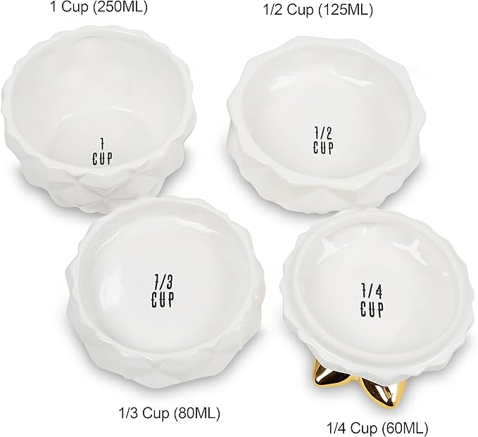 Set of 4 Decorative Pineapple Shaped Stackable Ceramic Kitchen Measuring Cups