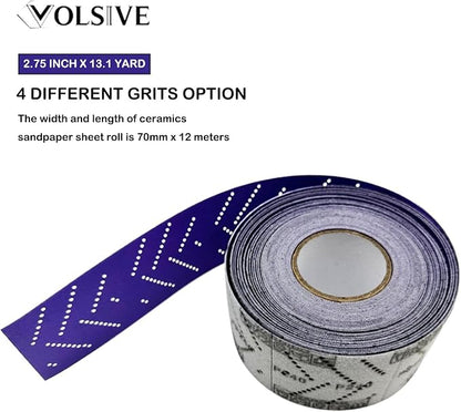 VOLSIVE Abrasive Sheet Roll Multi-Hole Sanding Roll Automotive Sandpaper Roll Clean Sand Sheet Roll for Woodworking, Auto Body Repair, 70 mm x 12 m - 600 Grit