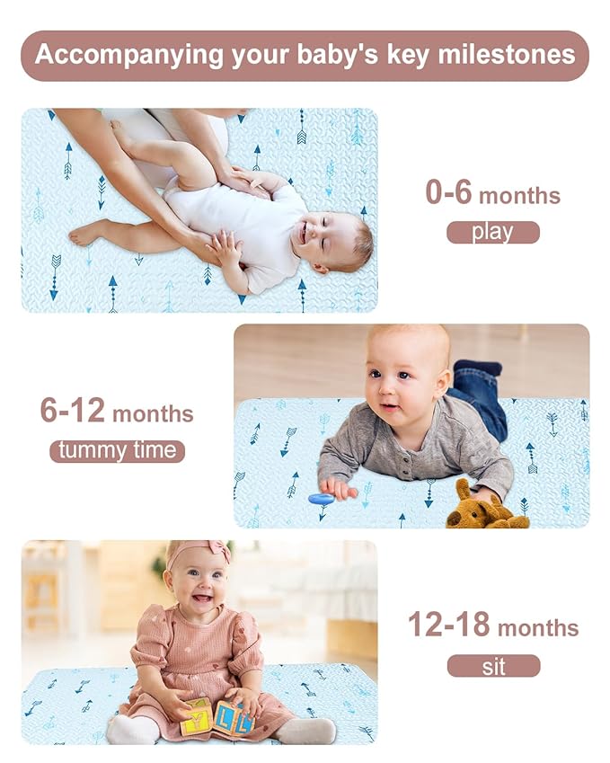 Baby Floor Play Mat Foldable Crawling Mat, 50x50 Play Mat for Playpen, Washable Non Slip One-Piece Playmats Portable, Cushioned Baby Tummy Time Mats for Infants and Toddlers (Arrow)