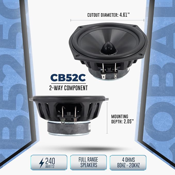 ORION Cobalt Series CB525C 2-Way Car Audio Component System - 5.25” Speakers, Full Range, Enhanced Bass, 240W, 4 Ohms, Easy Installation, 1” Silk Dome Tweeter, External Passive Crossover (Pair)