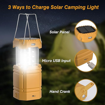 3000mAh Large Capacity Hand Crank Solar Camping Lantern, Portable Ultra Bright LED Torch, 23-26 Hours Running Time, USB Charger, Electronic Lantern for Outdoor