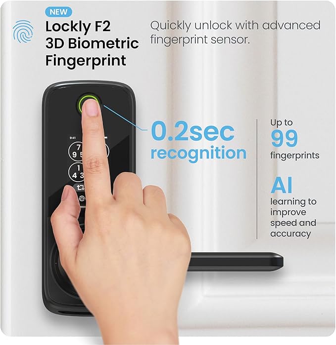 Lockly Smart Lock Secure Pro, Fingerprint Door Lock, Keyless Entry, Built-in