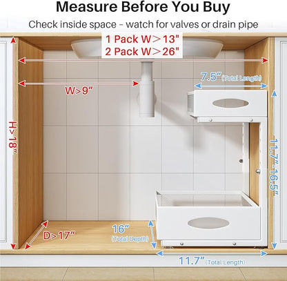 Under Sink Organizer, 2 Pack 2 Tier Pull Out Under Cabinet Organizer Shelf
