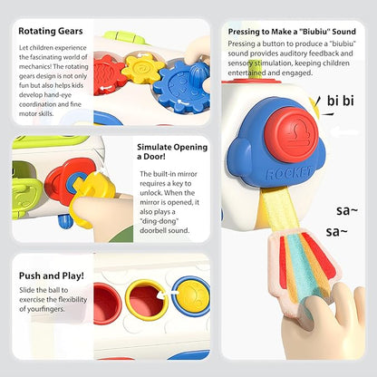Busy Cube for Toddlers 1 Years Old, Montessori Toys for 1 Year Old - Ideal Gifts for 1 Year Old Boys Girls - Airplane Plane Car Travel Toys for 6 to 18 Months Toddlers Educational Learning Toys