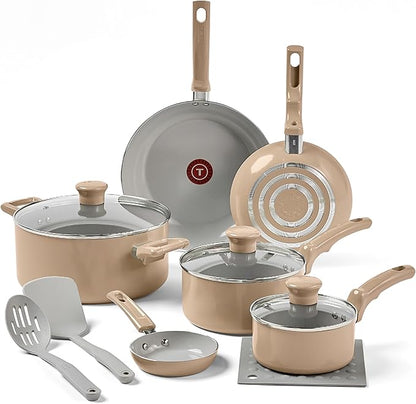 T-Fal Refresh Ceramic Nonstick Cookware Set, Oven Safe to 350°F, Includes