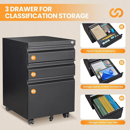3 Drawer Mobile File Cabinet