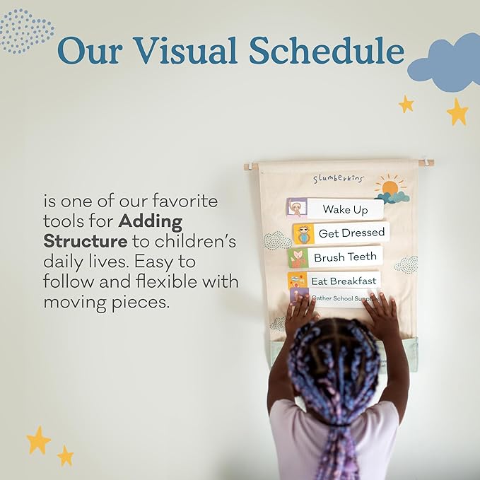 Slumberkins 18 Piece Visual Schedule for Kids | Reversible Visual Tool to Teach Day Time and Night Time Routines at Home & School | for Toddlers, Preschoolers, Children with Autism