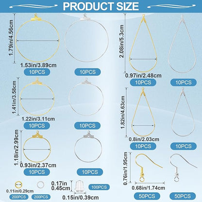 Pndeyo 700pcs Hypoallergenic Earring Making Accessories, Teardrop Round Hoop Earrings Findings Earring Hooks, Clear Rubber Earring Backs & Jump Rings for Jewelry Making- Silver & Gold