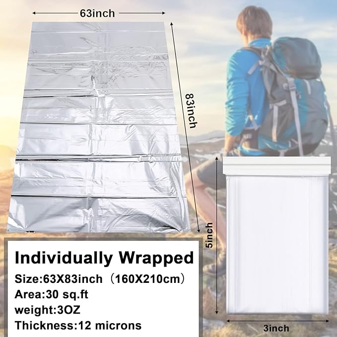 Chumia Emergency Thermal Blanket Bulk 83 x 63 Gigantic Foil Space Blanket Survival Reflective Accessories Gift for Homeless Camping Gear First Aid Hiking Outdoor