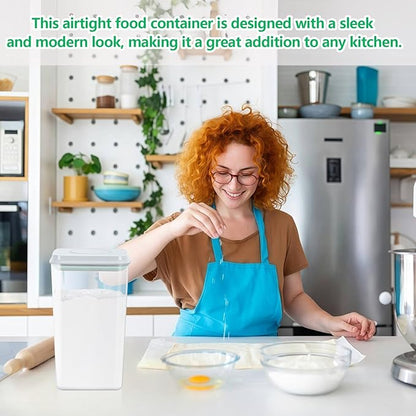 Airtight Flour Rice Storage Container with Pop-up Lid - 4.2 Qt Crystal-Clear Plastic Spaghetti Container, Tall and Slim Food Storage Bin Fit for Kitchen Pantry Organization