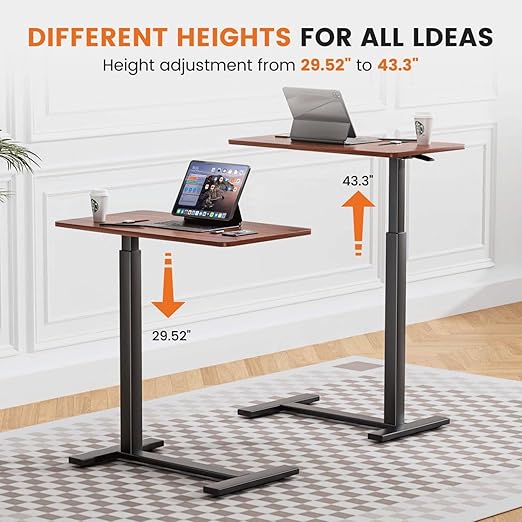 Mobile Bed Laptop Desk with Lockable Wheels and Height Adjustment Function