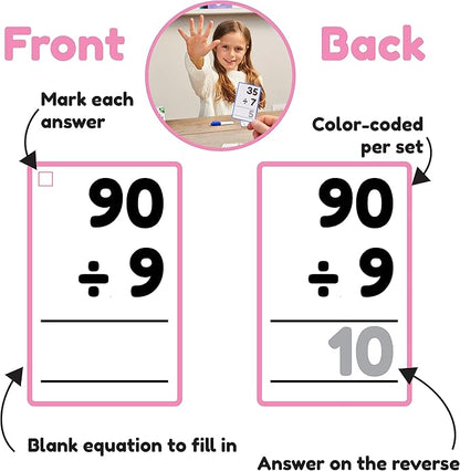 Division Flash Cards 3rd Grade 4th 5th and 6th – 169 Math Flashcards – All Facts 1-12 - Learn Division for Kids - for Ages 6, 7, 8, 9 and 10