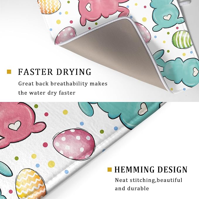 Easter Dish Drying Mat for Kitchen Counter Colorful Bunny Holiday Microfiber