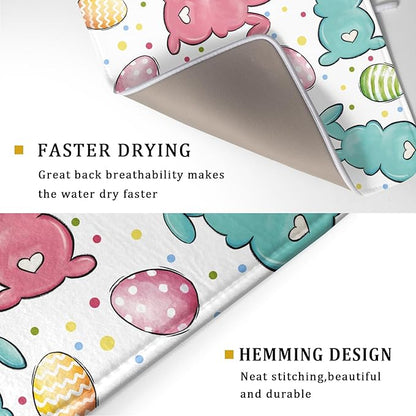 Easter Dish Drying Mat for Kitchen Counter Colorful Bunny Holiday Microfiber