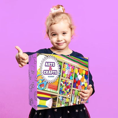 VLUSSO 3000Pcs DIY Arts and Crafts Supplies Kit for Kids - Kids Craft Kits Art Supplies Material Set with Pipe Cleaner All in 1 Crafts Activity Gifts Toys for Girls Boys Age 4-6, 6-8, 8-12 Years