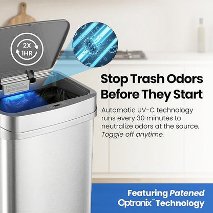 Ninestars 13 Gallon Odor Neutralizing Smart Trash Can, UV + Ozone Dual