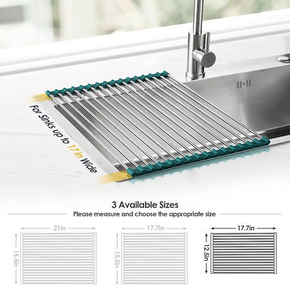 Tomorotec Stainless Steel Roll Up Dish Drying Rack, Foldable Over The Sink