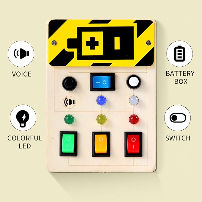 Asweets Montessori Busy Board for Toddler,Wooden Busy Board with LED Light Switches,Sensory Autism Toys Baby Travel Toys,Boys Girls Gifts for Birthday Christmas