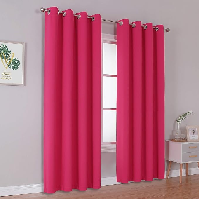 DUALIFE Pink Solid Blackout Curtains 84 Inches Long